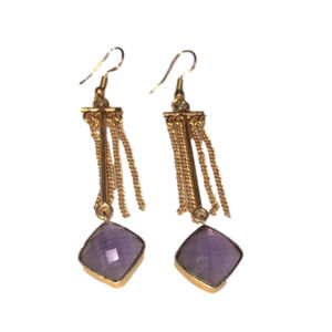 AMETHYST Gold Vermeil Long Chain Tassel Drop Earrings 3”